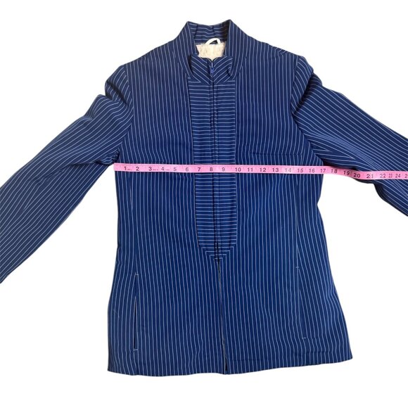 70s Vintage Spinnerin Jacket MEDIUM Blue and White Stripes Virgin Wool - Picture 10 of 12